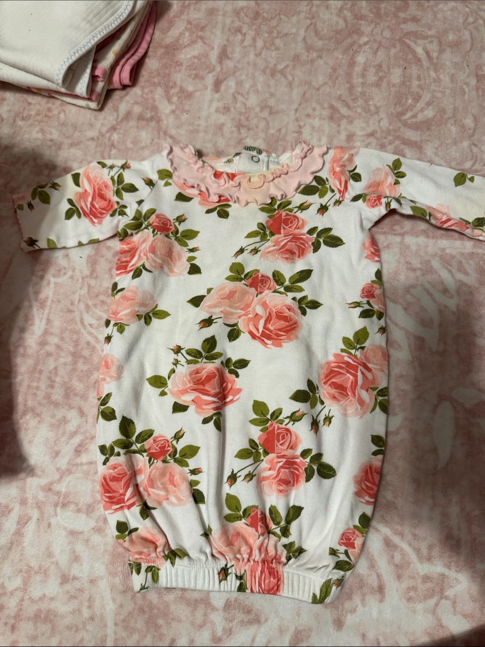 Mud Pie Pink & Green Floral Baby One-Piece